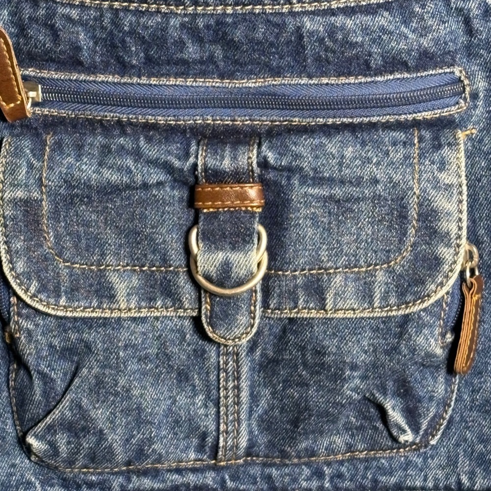 Vtg Denim Jean Shoulder Bag Purse Penny Lane 70s Style Cargo Medium Wash Blue - Picture 8 of 12